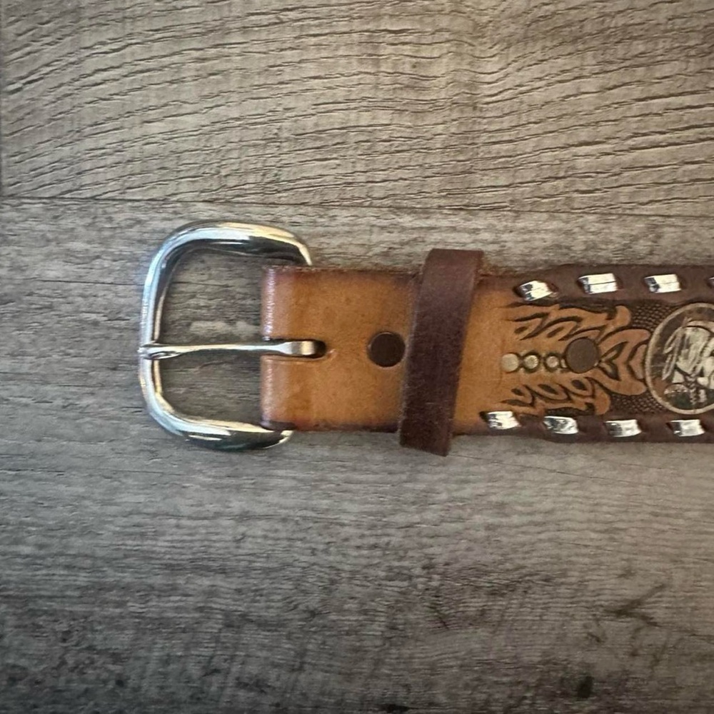 Vintage RARE 1970s Handmade Brown Leather Silver Studded Western Belt 30” - Picture 4 of 7